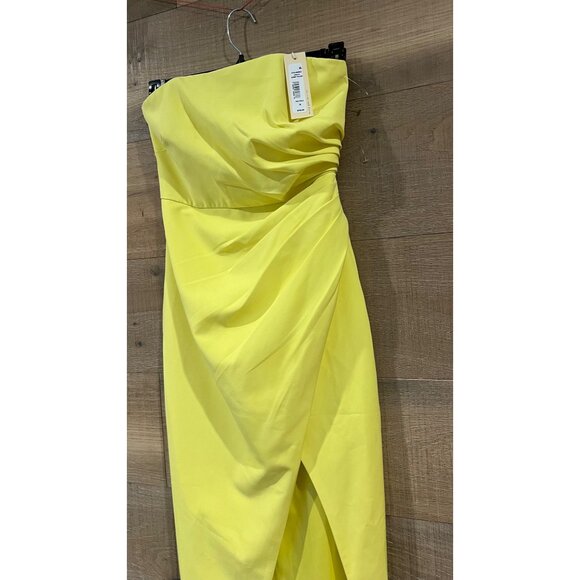 NWT Jewel Badgley Mischka Pleated Strapless yellow Sheath Gown maxi dress size 4 - Picture 5 of 11